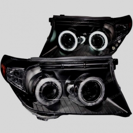 Передняя оптика для Toyota Land Cruiser 200 (2008-) Audi-Style, LED, Angel Eyes, галоген, Black 