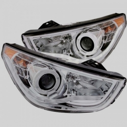 Передняя оптика для Hyundai ix35 (2010-) Audi-Style V1, LED, Angel Eyes, галоген, под корректор, Chrome