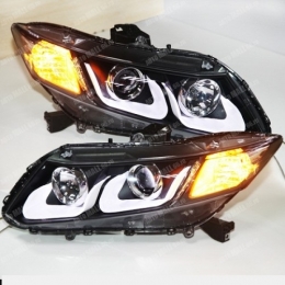 Передняя оптика для Honda Civic SD (IX; 2012-) U-Style, LED, галоген, Black