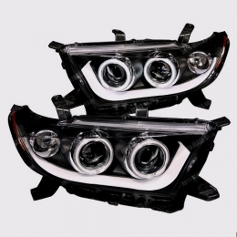 Передняя оптика для Toyota Highlander II (2010-) Audi-Style, LED, Angel Eyes, под ксенон, эл. корректор, Black 