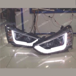 Передняя оптика для Hyundai Santa Fe (DM; 2012-) Audi-Style, LED, под ксенон, эл. корректор, Black