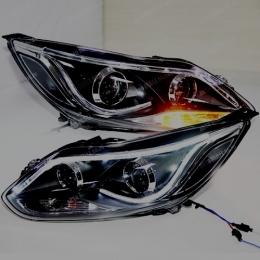 Передняя оптика для Ford Focus III (2011-) Angel Wings Style, LED, под ксенон, эл. корректор, Black
