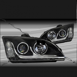 Передняя оптика для Ford Focus 2 (2005-2007) Angel Eyes, DRL, линза, черные