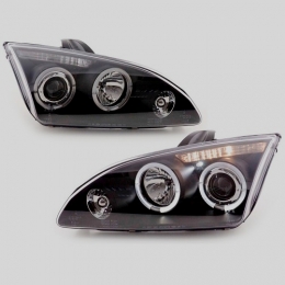 Передняя оптика для Ford Focus 2 (2005-2007), Devil Eyes, линза, черные 