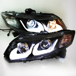 Передняя оптика для Honda Civic SD (IX; 2012-) U-Style, LED, под ксенон, эл. корректор, Black