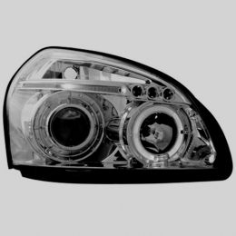 Передняя оптика для Hyundai Tucson (2004-2009) LED, Angel Eyes, под ксенон, Chrome