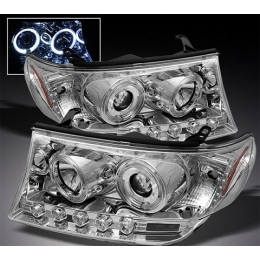 Передняя оптика для Toyota Land Cruiser 200 (2008-) Audi-Style, LED, Angel Eyes, галоген, Chrome 